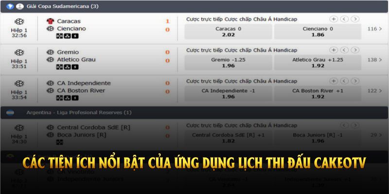 Các tiện ích nổi bật của ứng dụng lịch thi đấu CakeoTV